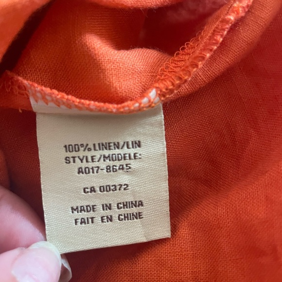 Ecru Anthropologie 100% Linen Orange Tunic Blouse Button Down XL - Picture 6 of 10